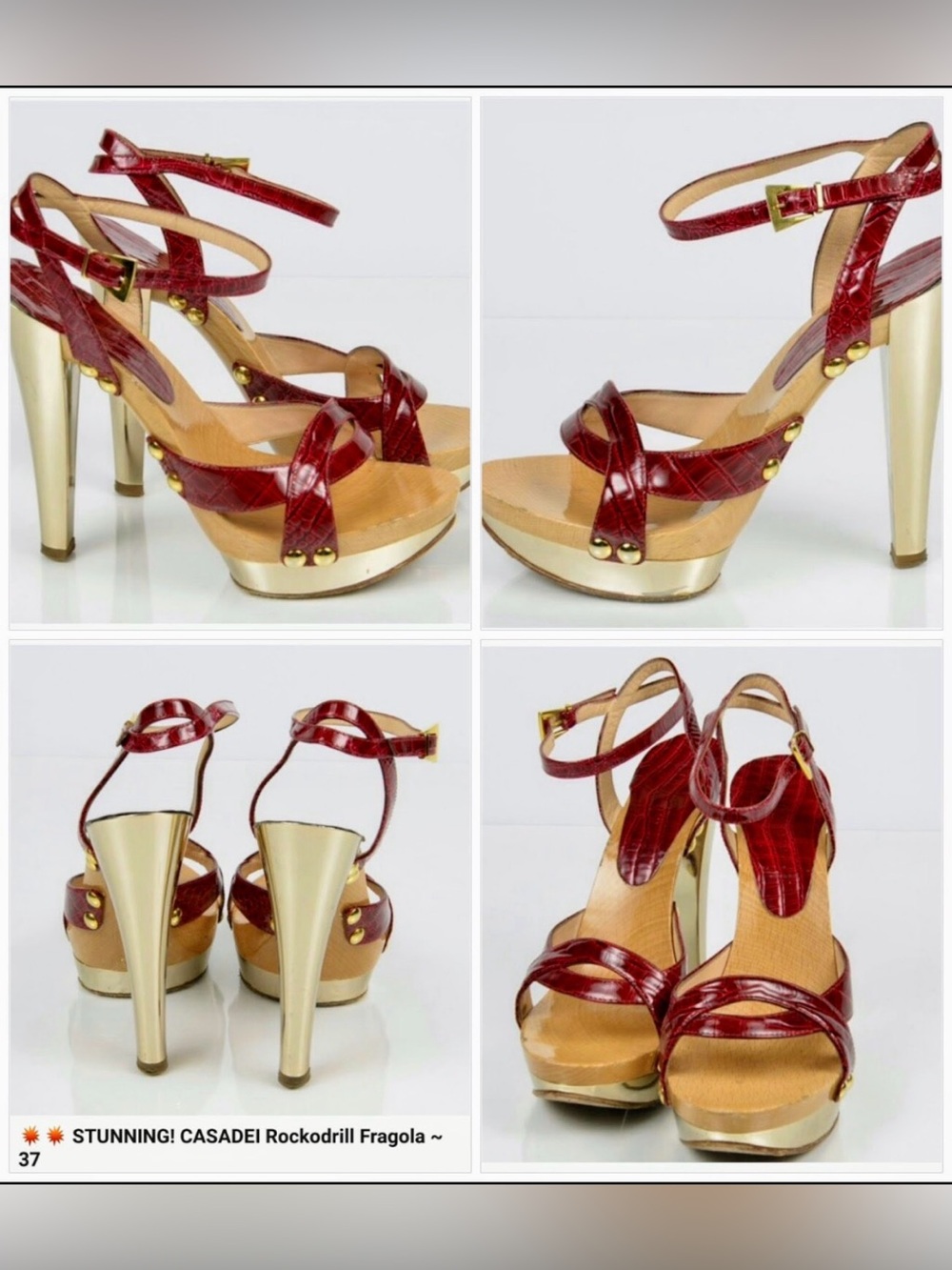 Stunning $640 Vintage Casadei Rockodrill Fragola  Platform Heels ~ 37